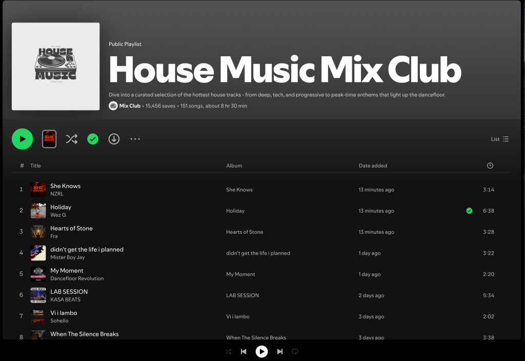 Wez G (Holiday) on House Music Mix Club Spotify&nbsp;Playlist