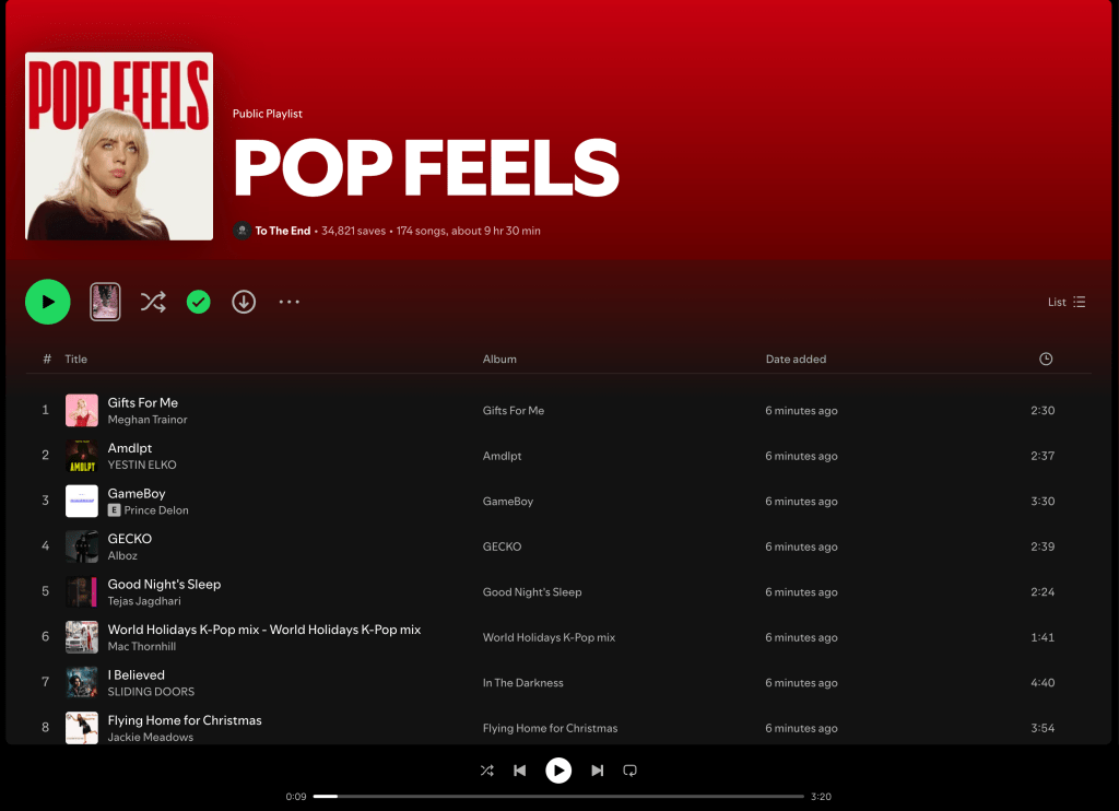 Wez G (I Can Feel Your Love) on Pop Feels Spotify&nbsp;Playlist