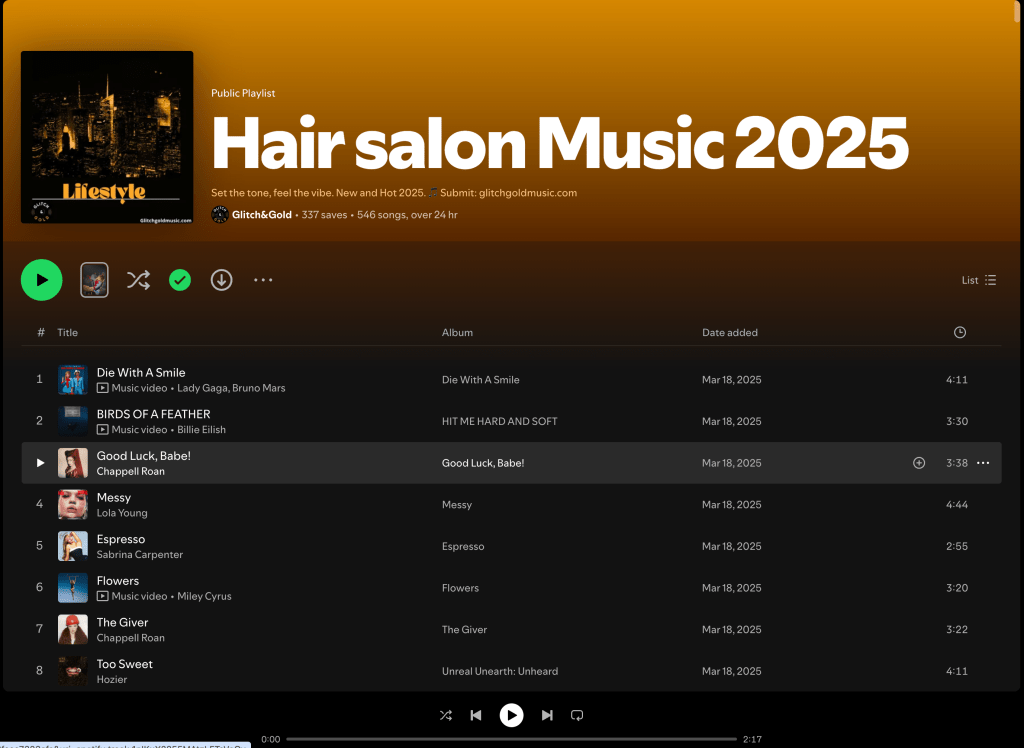 Wez G (Winter Song) on Hair salon Music 2025 Spotify&nbsp;Playlist