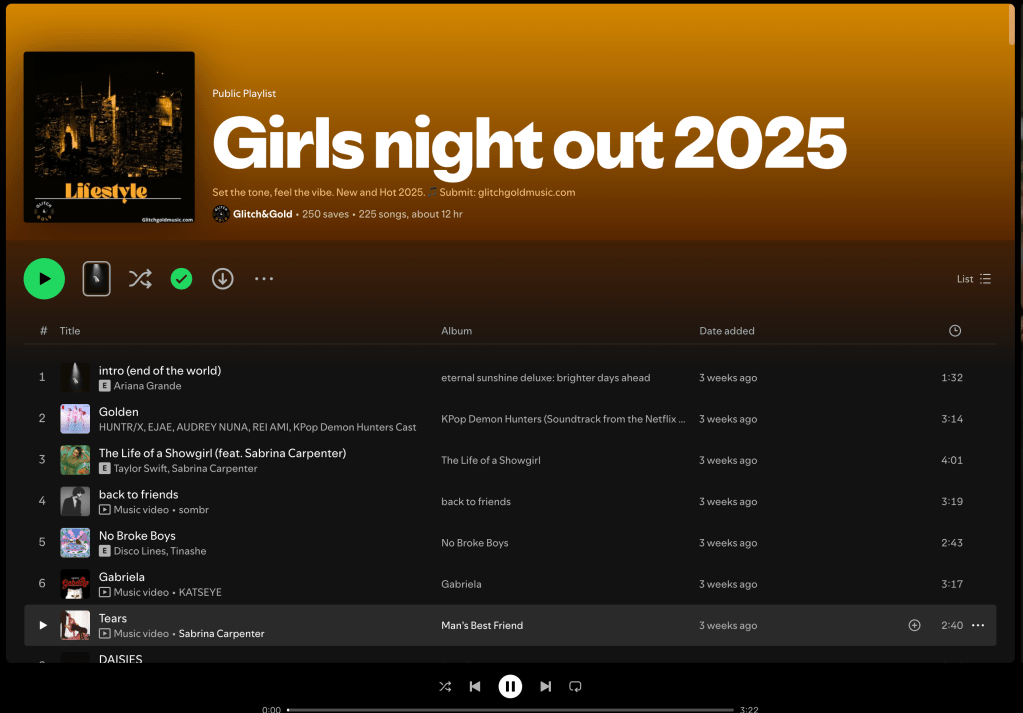 Wez G (I Can Feel Your Love) on Girls Night Out 2025 Spotify&nbsp;Playlist