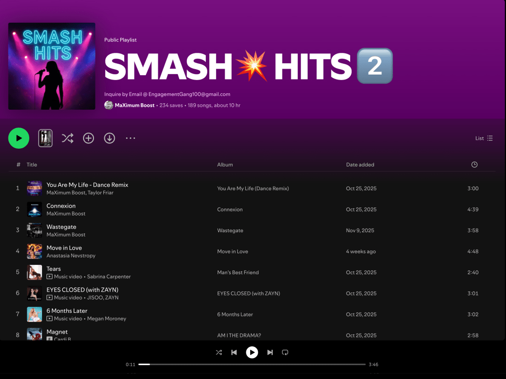 Wez G (Winter Song) on Smash Hits 2 Spotify&nbsp;Playlist