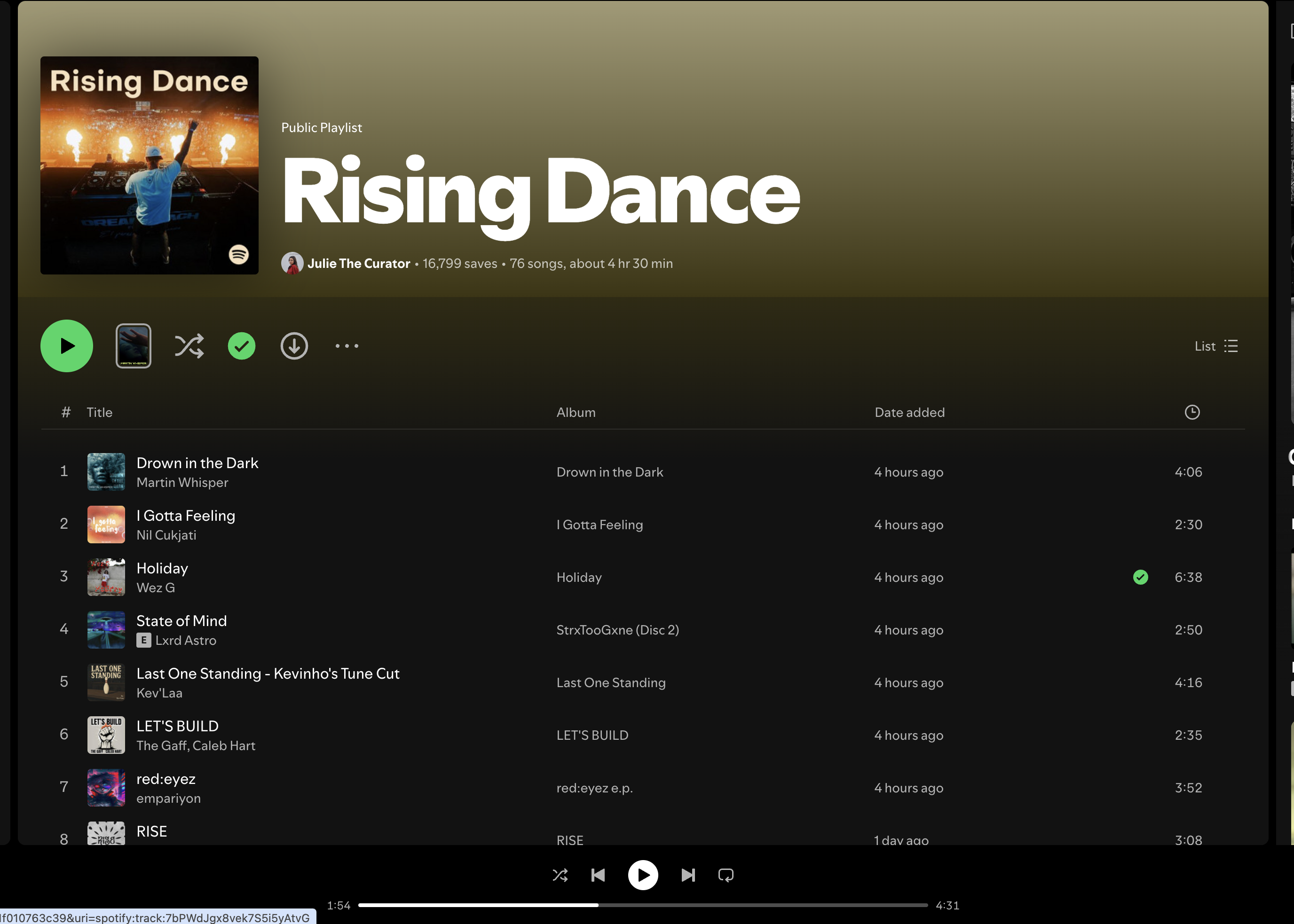 Wez G (Holiday) on Rising Dance Spotify Playlist
