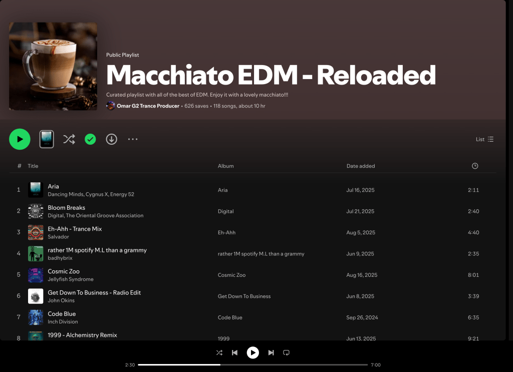 Wez G (Move To The Dancefloor) on Macchiato EDM – Reloaded Spotify&nbsp;Playlist