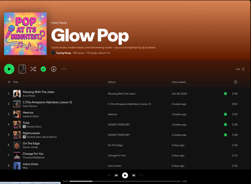 Wez G (I Can Feel Your Love) on Glow Pop Spotify&nbsp;Playlist