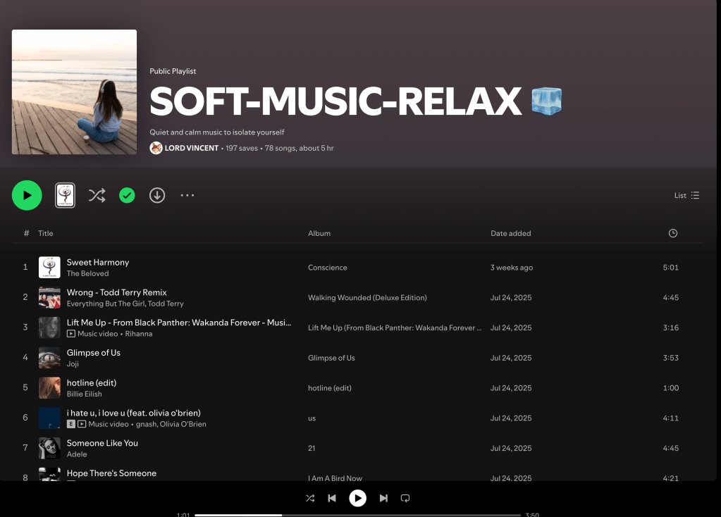 Wez G (Cold Outside) on Soft-Music-Relax Spotify&nbsp;Playlist