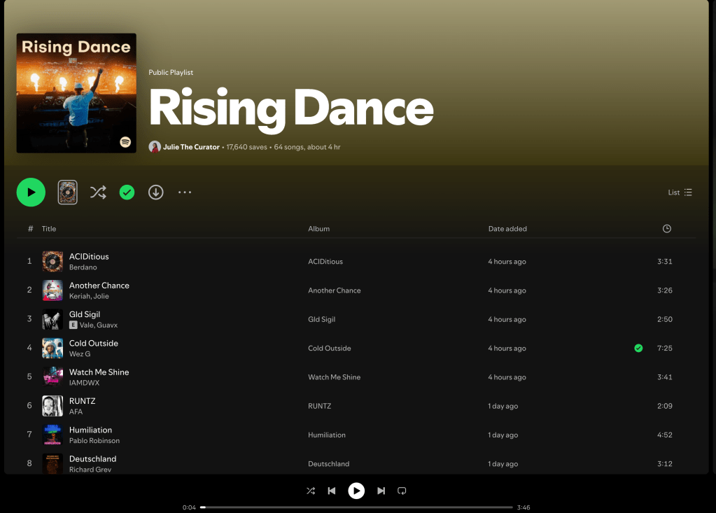 Wez G (Cold Outside) on Rising Dance Spotify&nbsp;Playlist