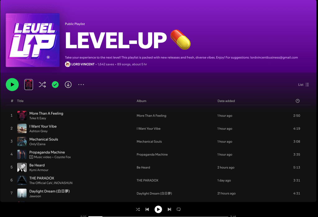 Wez G (Holiday) on Level-Up Spotify&nbsp;Playlist