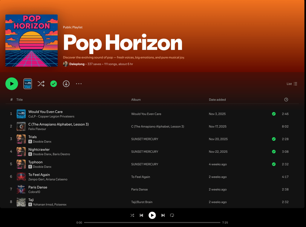 Wez G (Winter Song) on Pop Horizon Spotify&nbsp;Playlist
