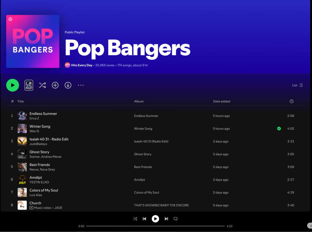 Wez G (Winter Song) on Pop Bangers Spotify&nbsp;Playlist