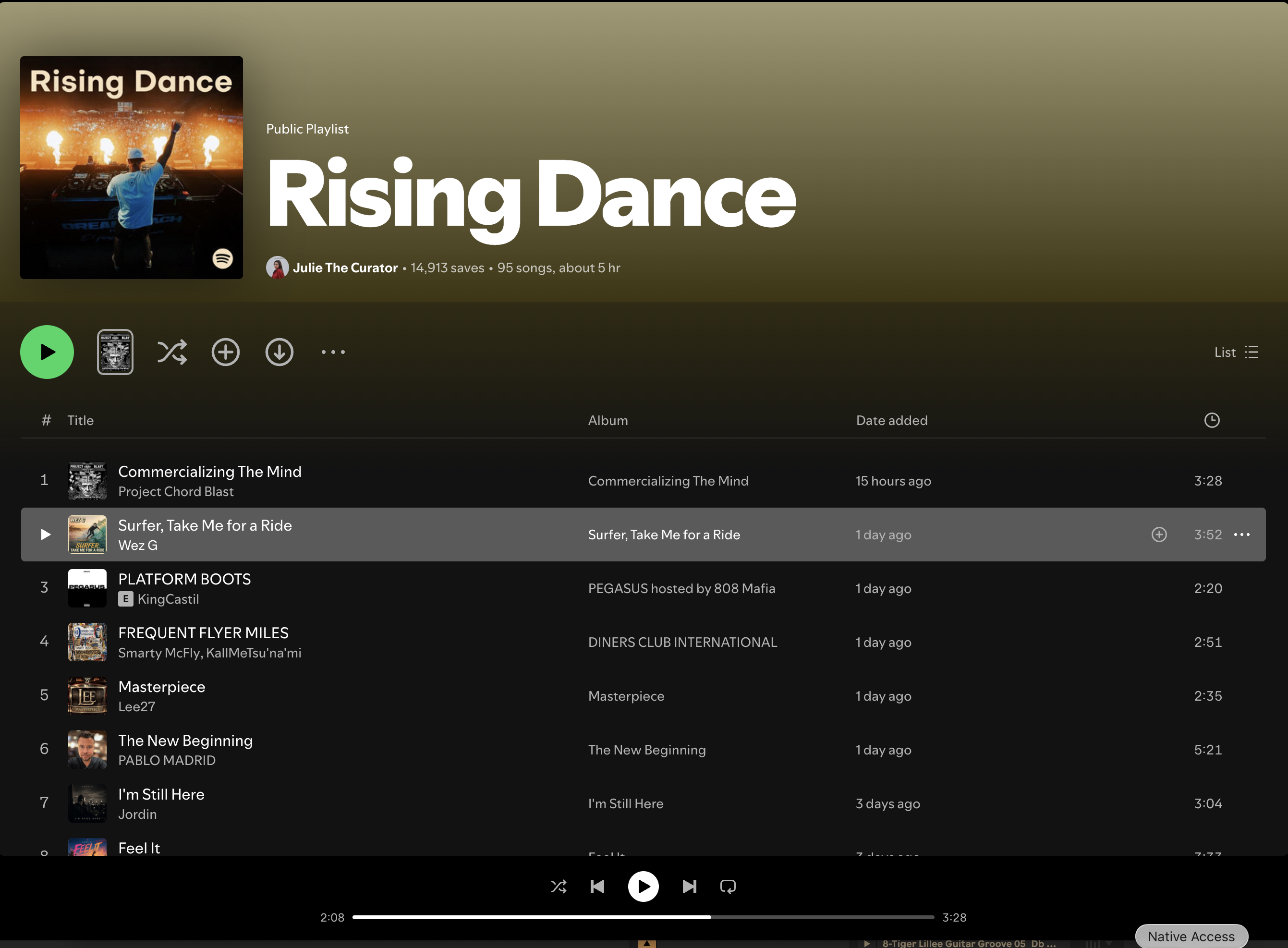 Wez G (Surfer, Take Me For A Ride) on Rising Dance Spotify Playlist