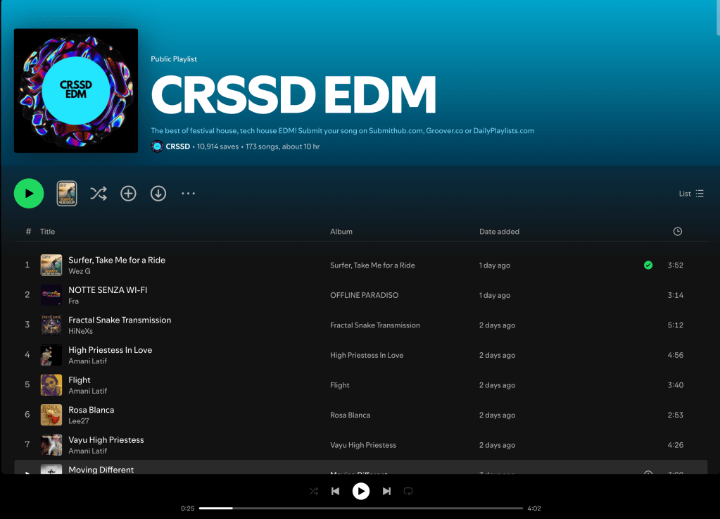 Wez G (Surfer, Take Me For A Ride) on CRSSD EDM Spotify&nbsp;Playlist