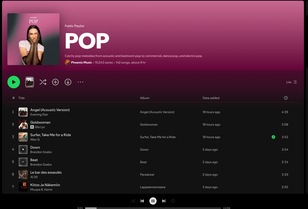 Wez G (Surfer, Take Me For A Ride) on Pop Spotify&nbsp;Playlist