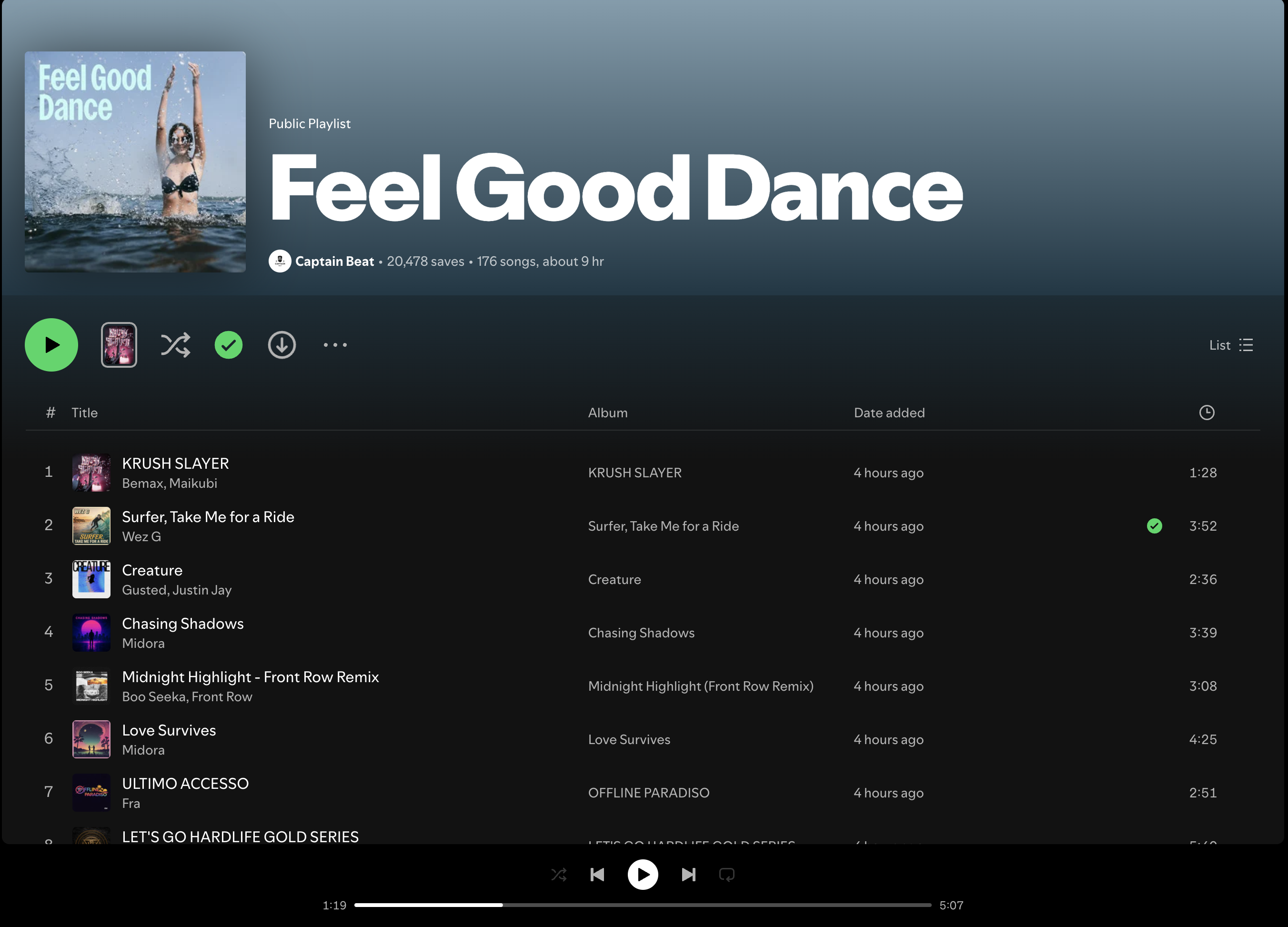 Wez G (Surfer, Take Me For A Ride) on Feel Good Dance Spotify Playlist
