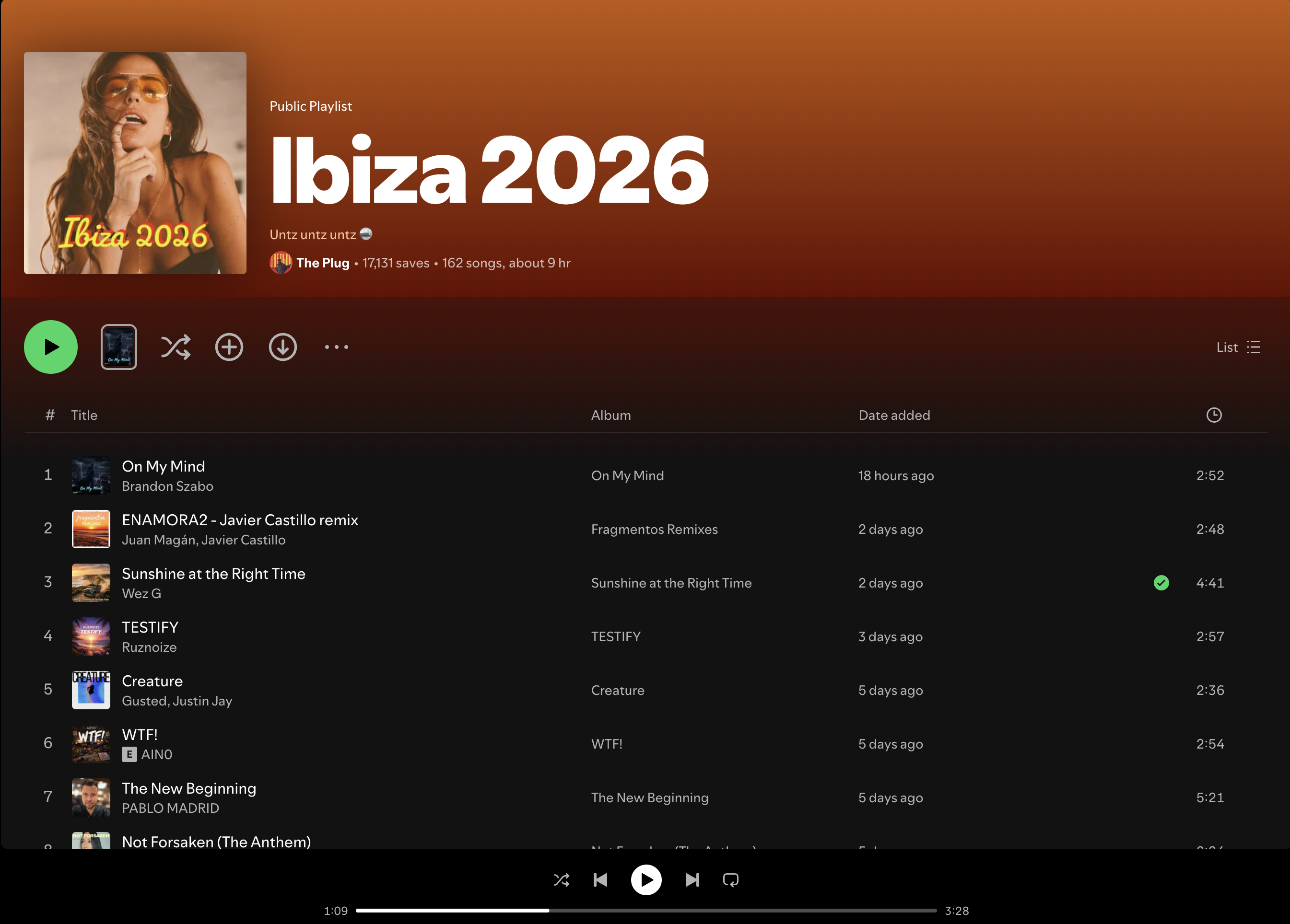 Wez G (Sunshine At The Right Time) on Ibiza 2026 Spotify Playlist