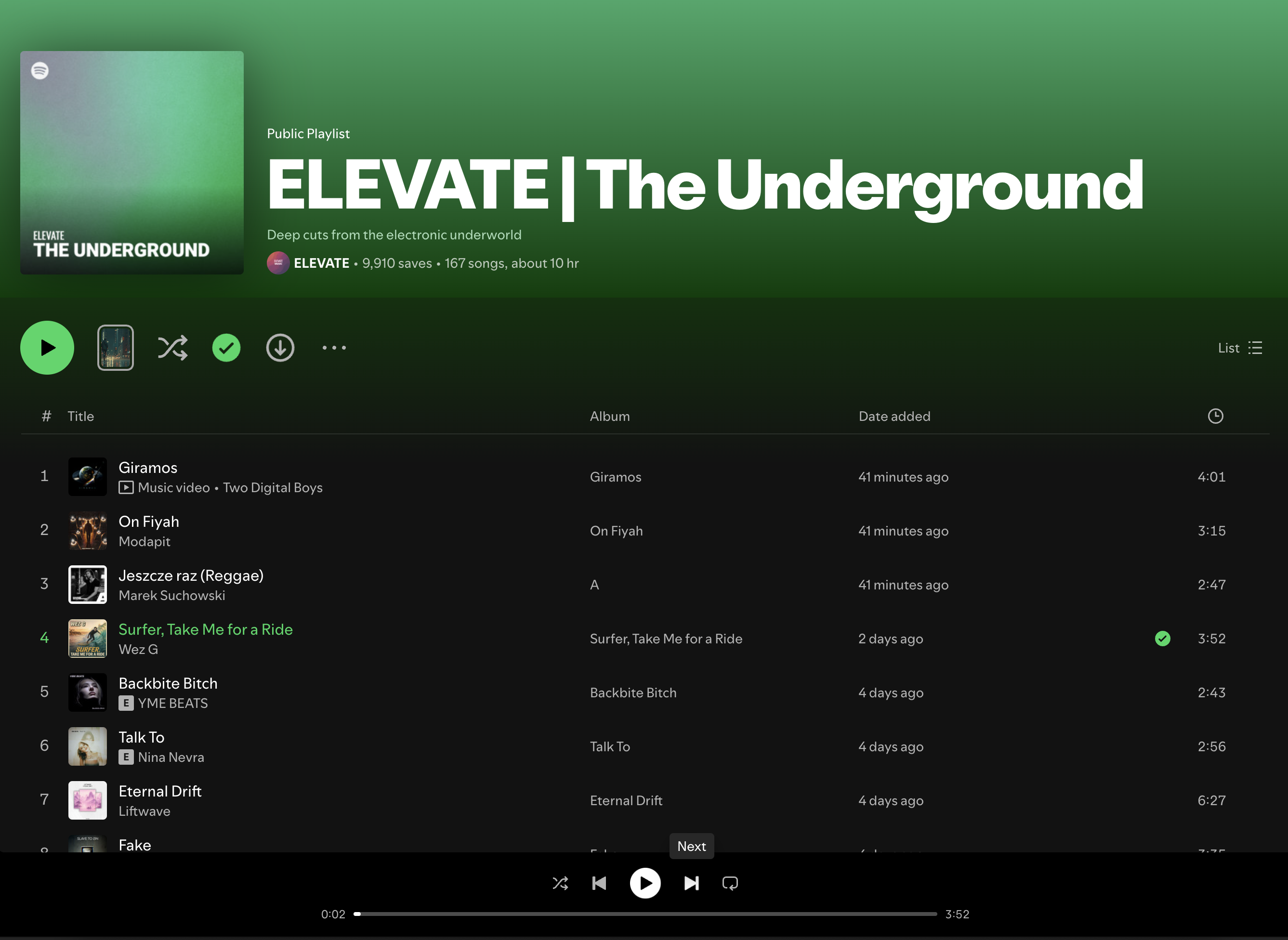 Wez G (Surfer, Take Me For A Ride) on Elevate: The Underground Spotify Playlist
