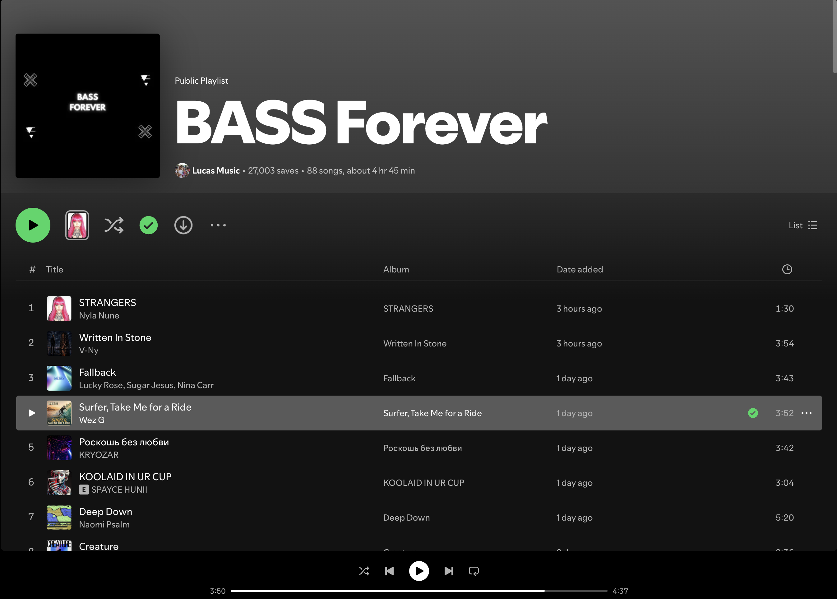 Wez G (Surfer, Take Me For A Ride) on Bass Forever Spotify Playlist
