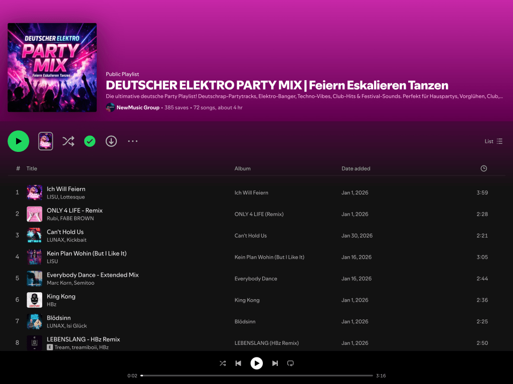 Wez G (Surfer, Take Me For A Ride) on Deutscher Elektro Party Mix Spotify Playlist