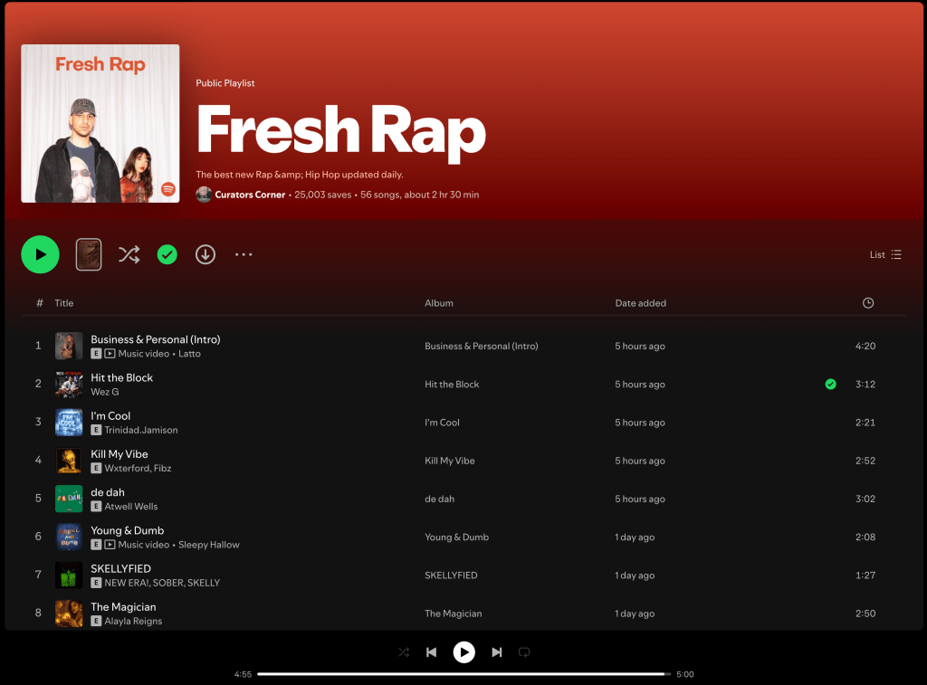 Wez G (Hit The Block) on Fresh Rap Spotify Playlist