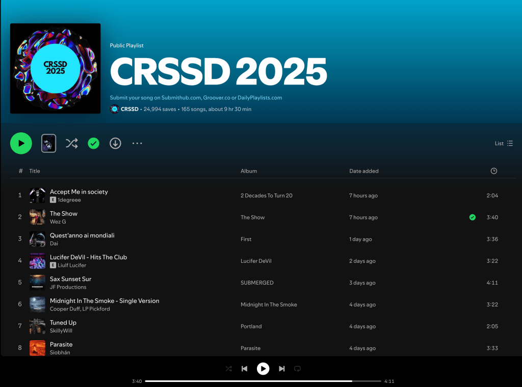 Wez G (The Show) on CRSSD 2025 Spotify Playlist