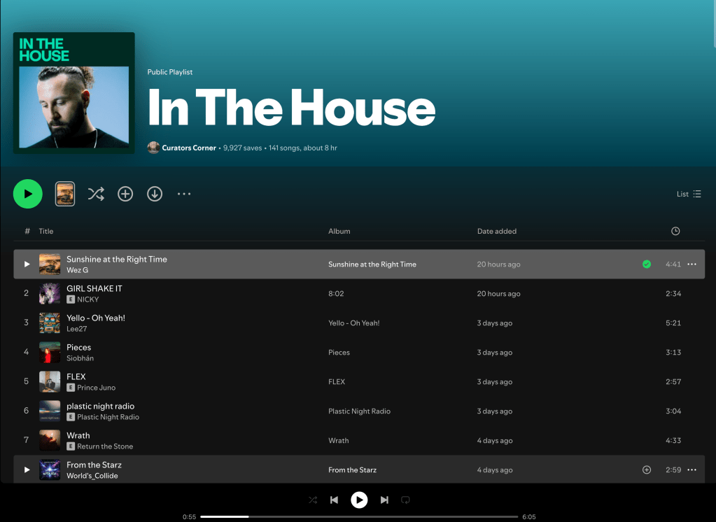 Wez G (Sunshine At The Right Time) on In The House Spotify Playlist