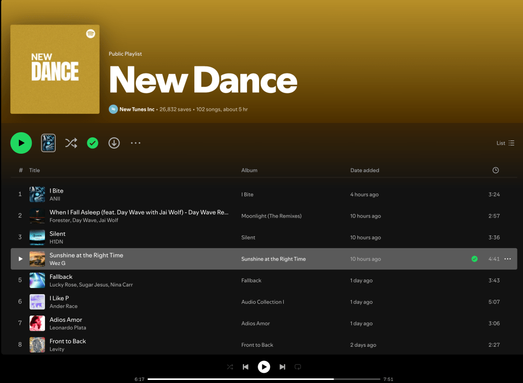 Wez G (Sunshine At The Right Time) on New Dance Spotify&nbsp;Playlist
