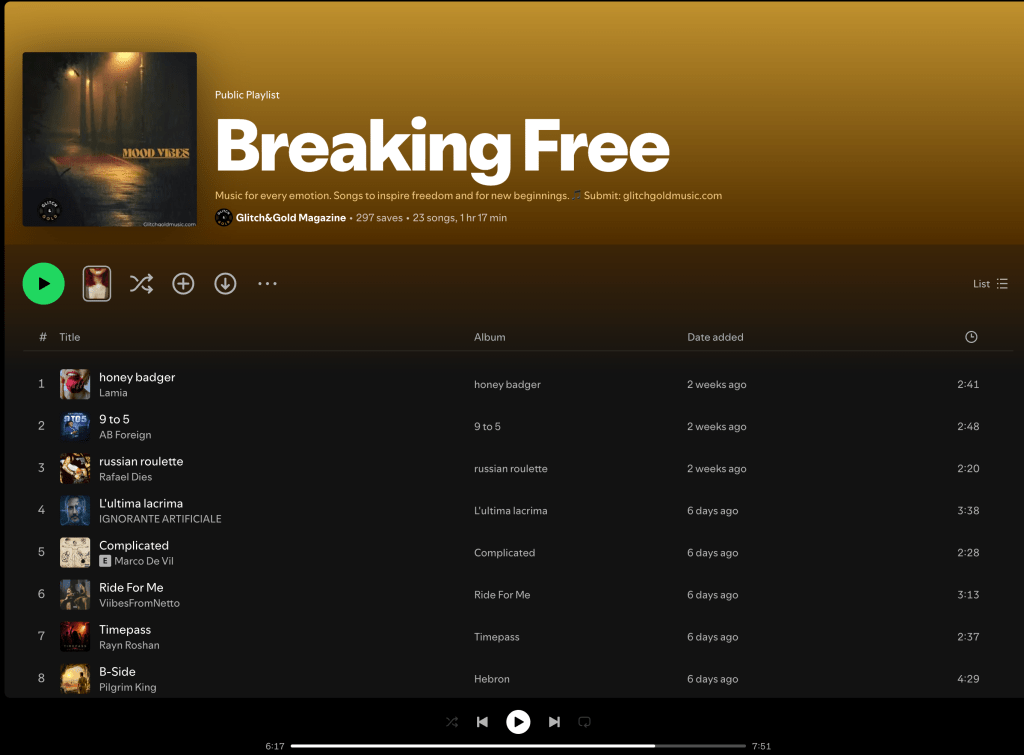 Wez G (Flotilla Song) on Breaking Free Spotify&nbsp;Playlist