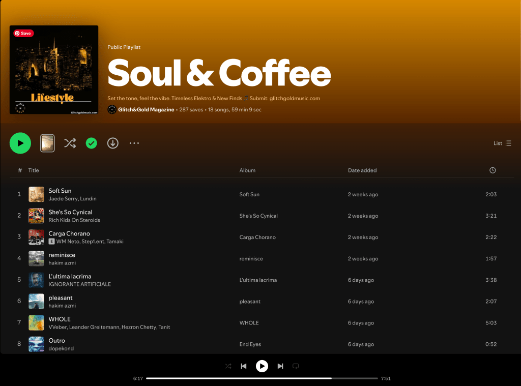 Wez G (Surfer, Take Me For A Ride) on Soul & Coffee Spotify&nbsp;Playlist