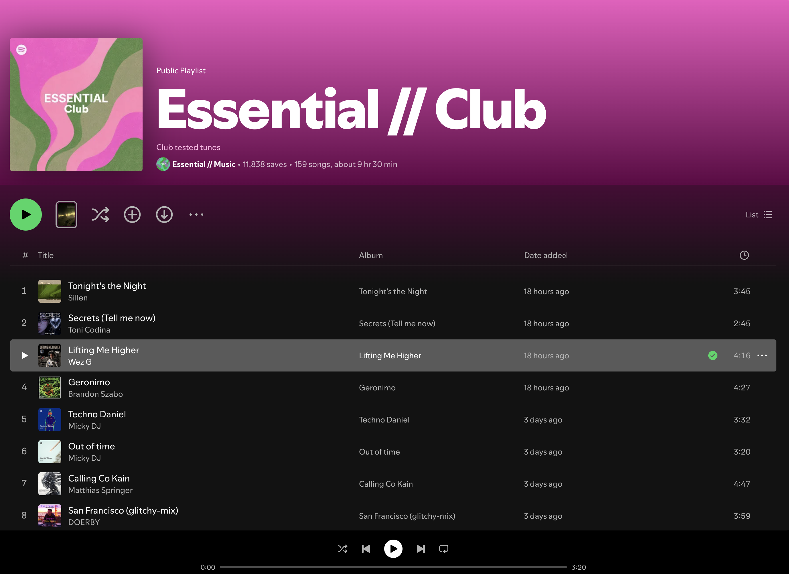 Wez G (Lifting Me Higher) on Essential // Club Spotify Playlist