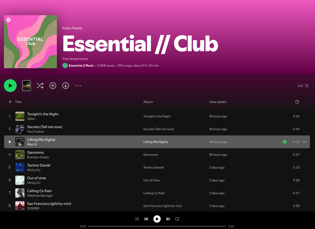 Wez G (Lifting Me Higher) on Essential // Club Spotify Playlist