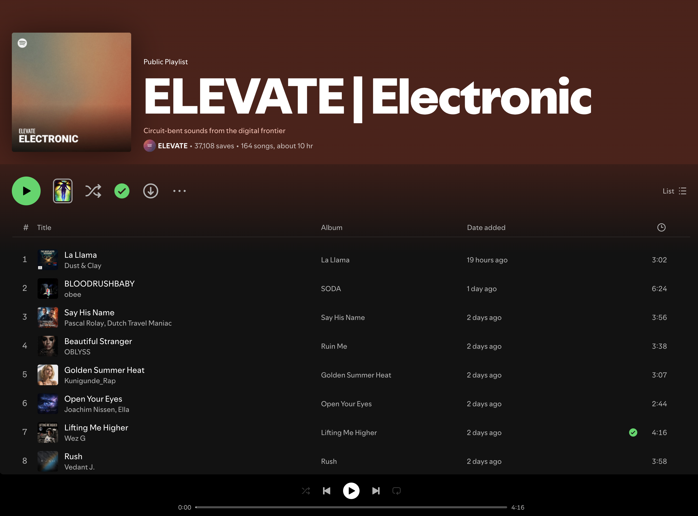 Wez G (Lifting Me Higher) on ELEVATE Electronic Spotify Playlist