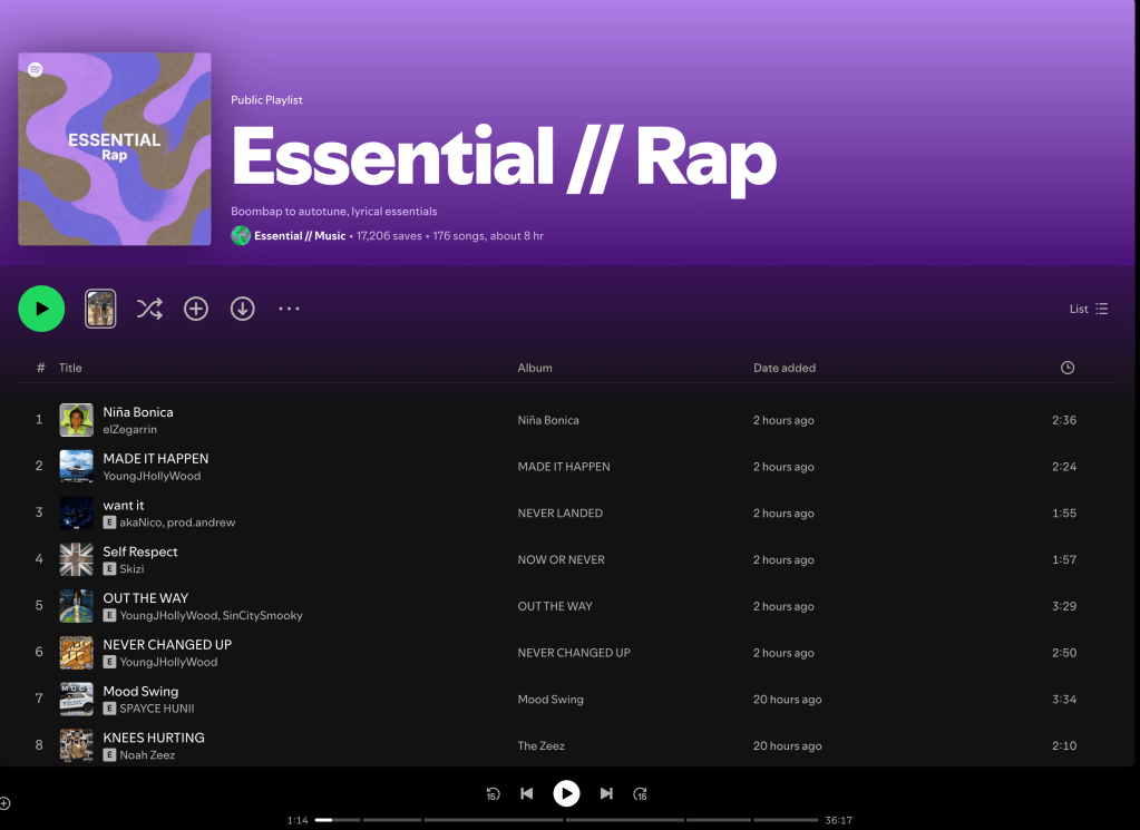 Wez G (Hit The Block) on Essental Rap Spotify&nbsp;Playlist