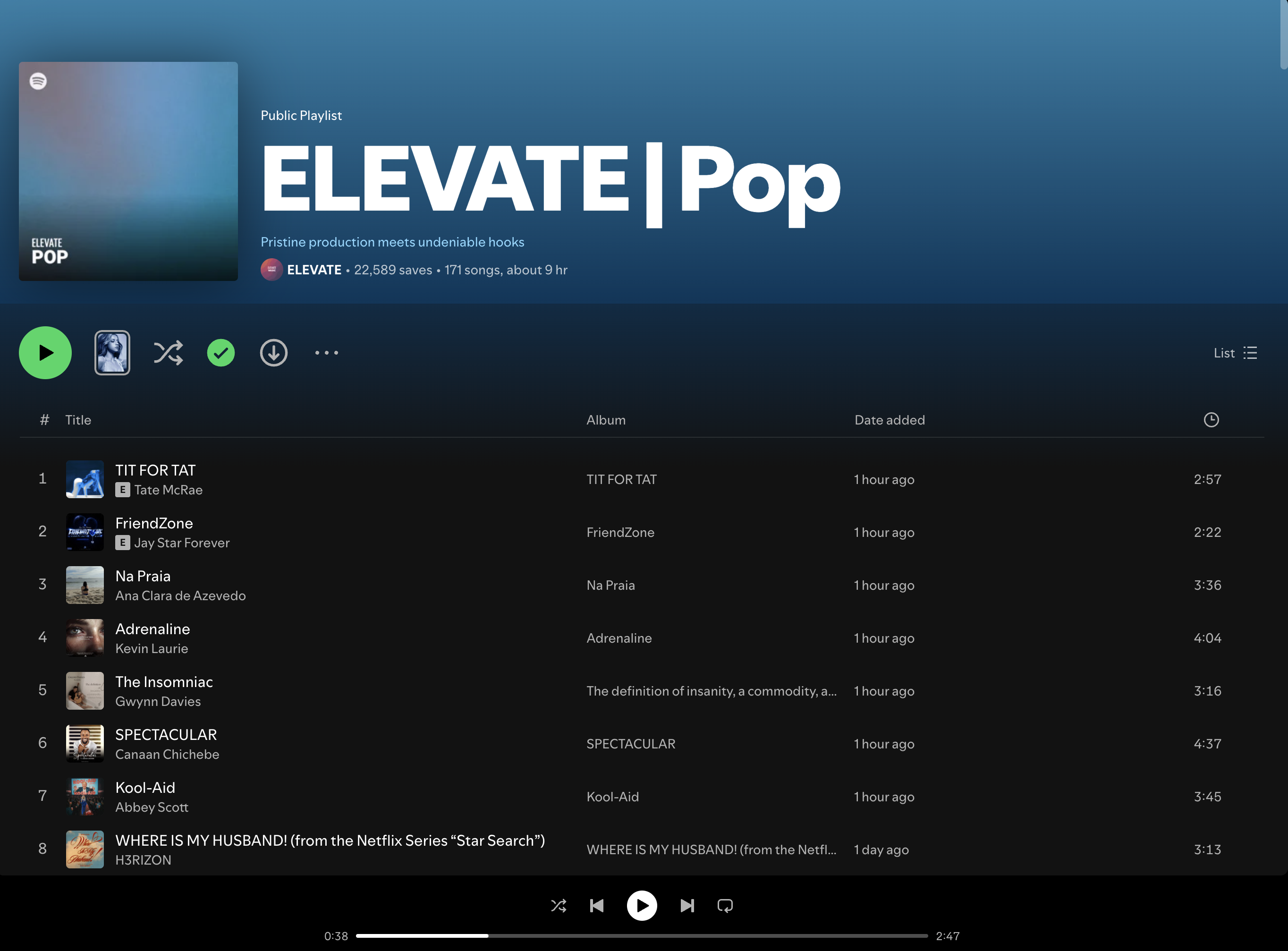 Wez G (Lifting Me Higher) on Elevate Pop Spotify Playlist