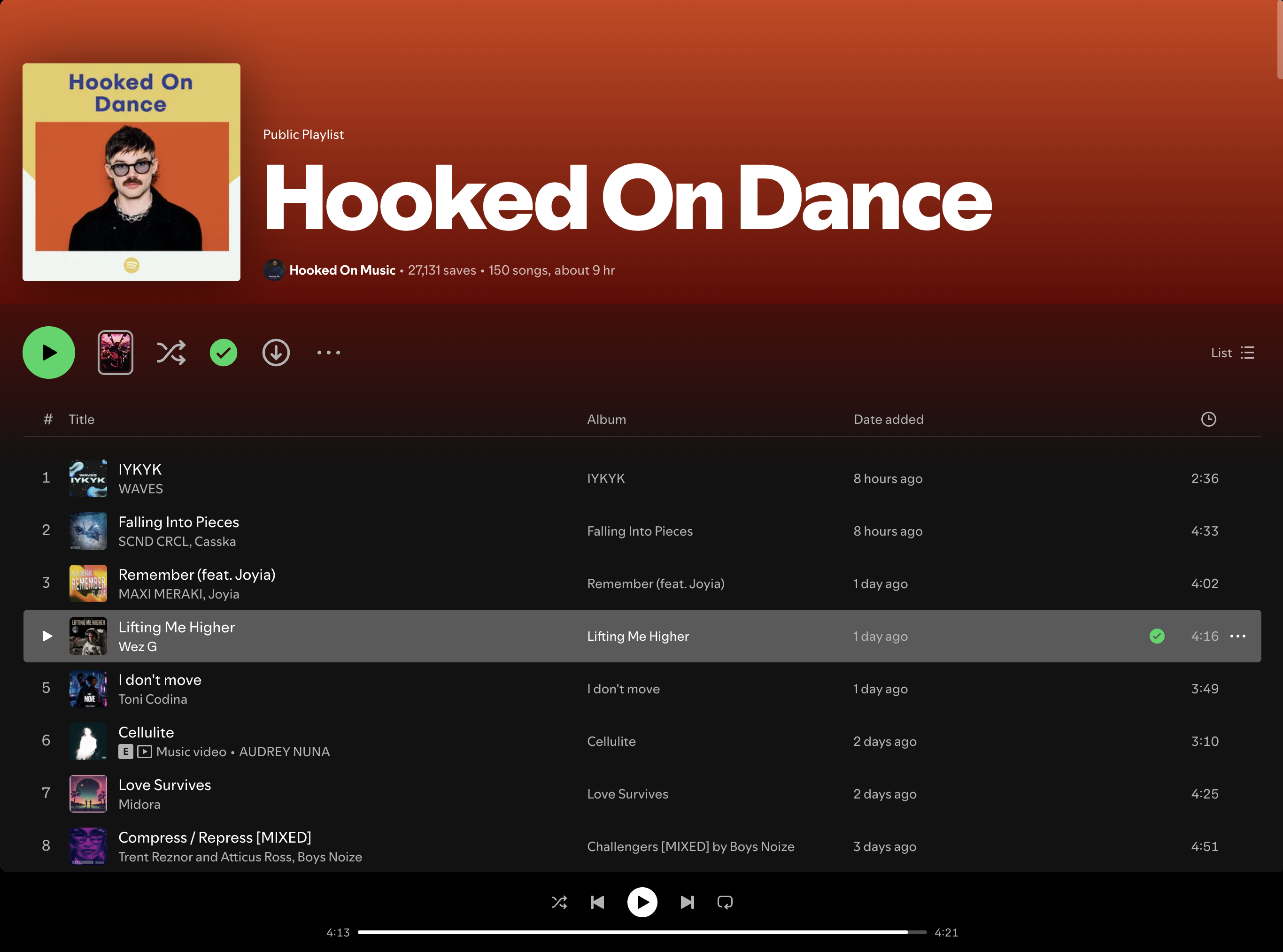 Wez G (Lifting Me Higher) on Hooked On Dance Spotify Playlist