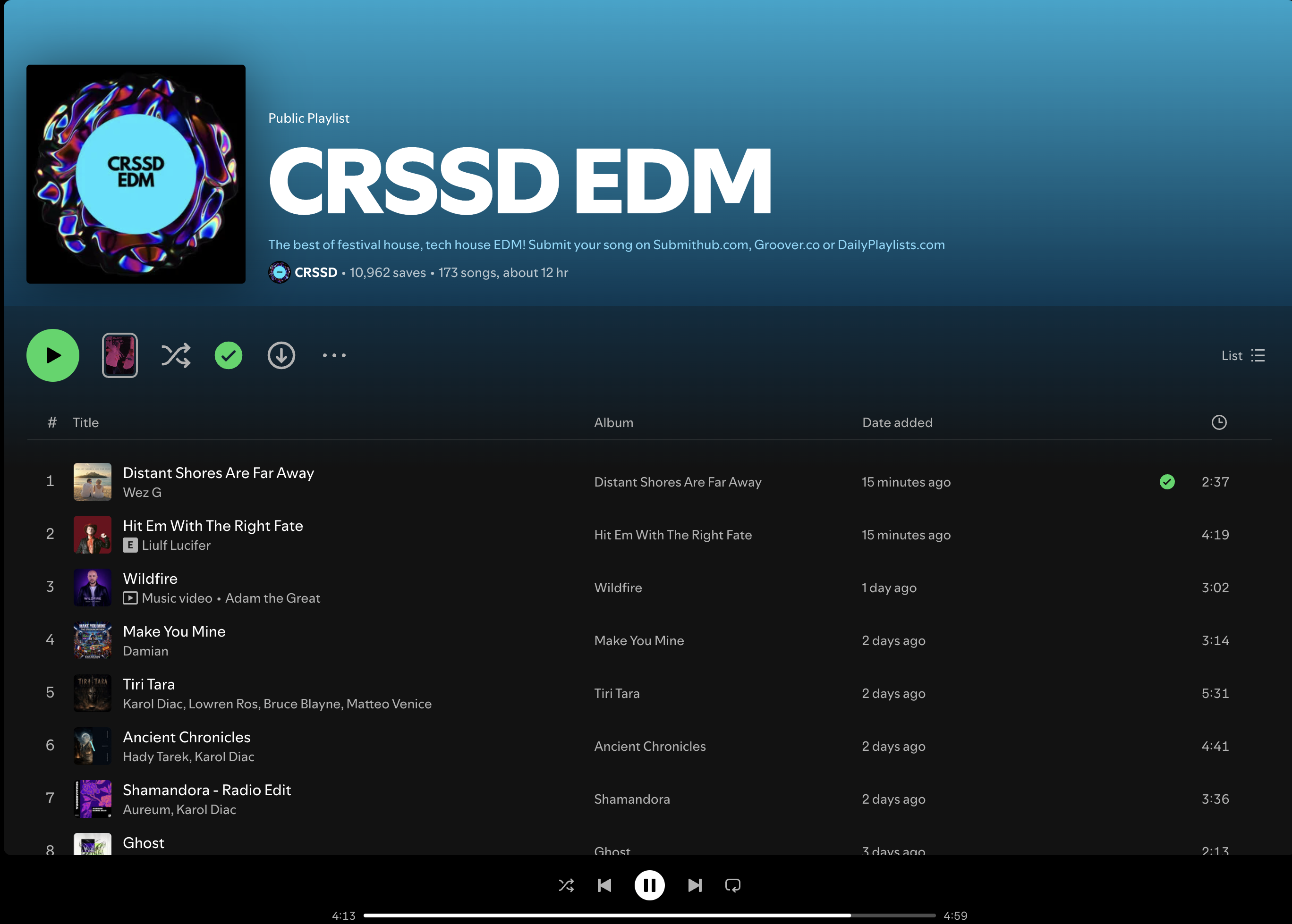 Wez G (Distant Shores Are Far Away) on CRSSD EDM Spotify Playlist