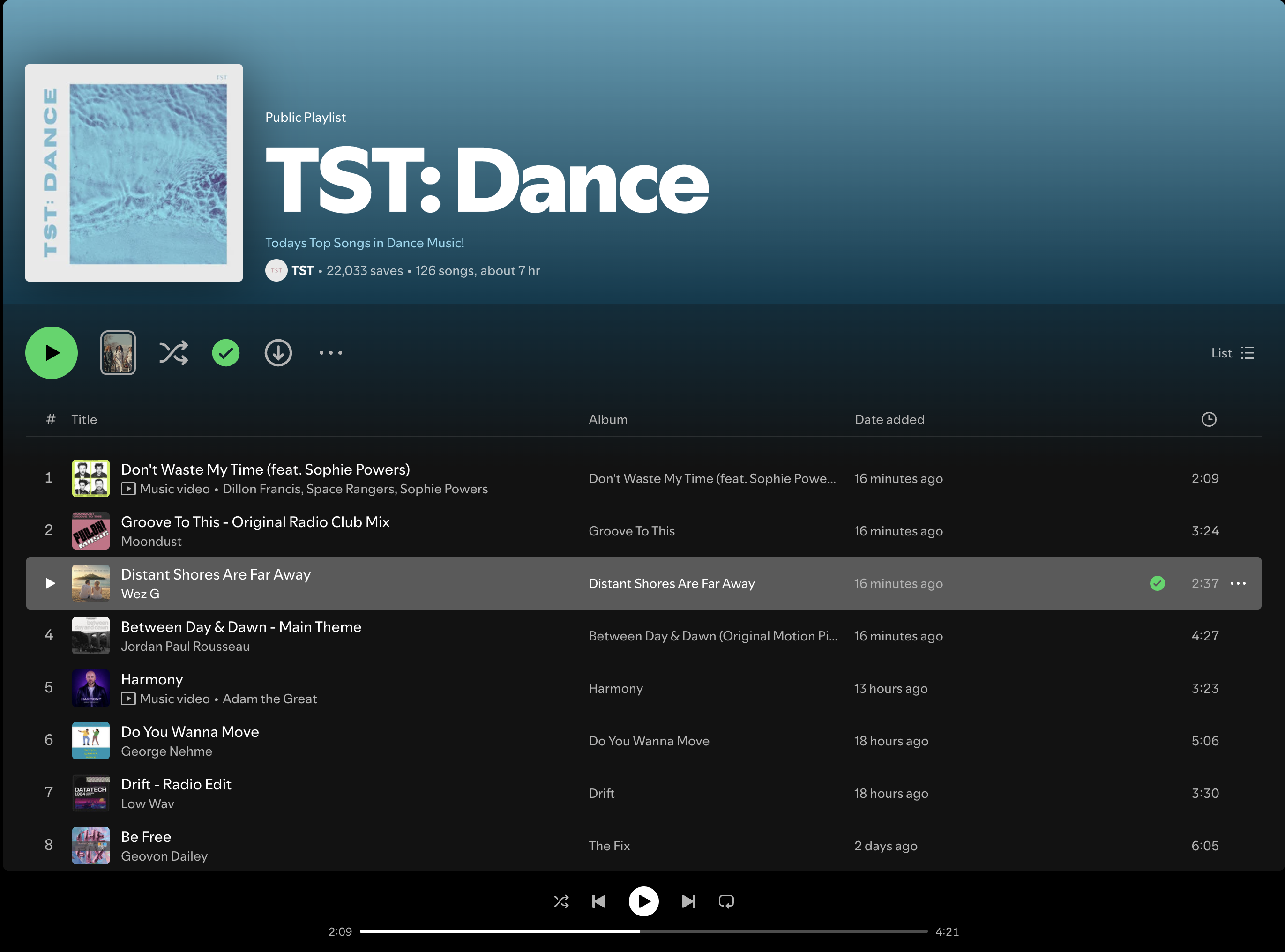 Wez G (Distant Shores Are Far Away) on TST: Dance Spotify Playlist